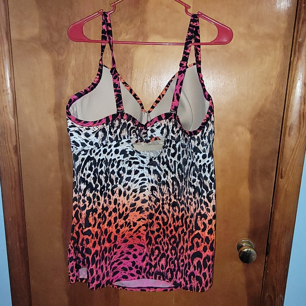 Cacique Leopard Print Swim Tank Top - Pink and Orange - Picture 4 of 7